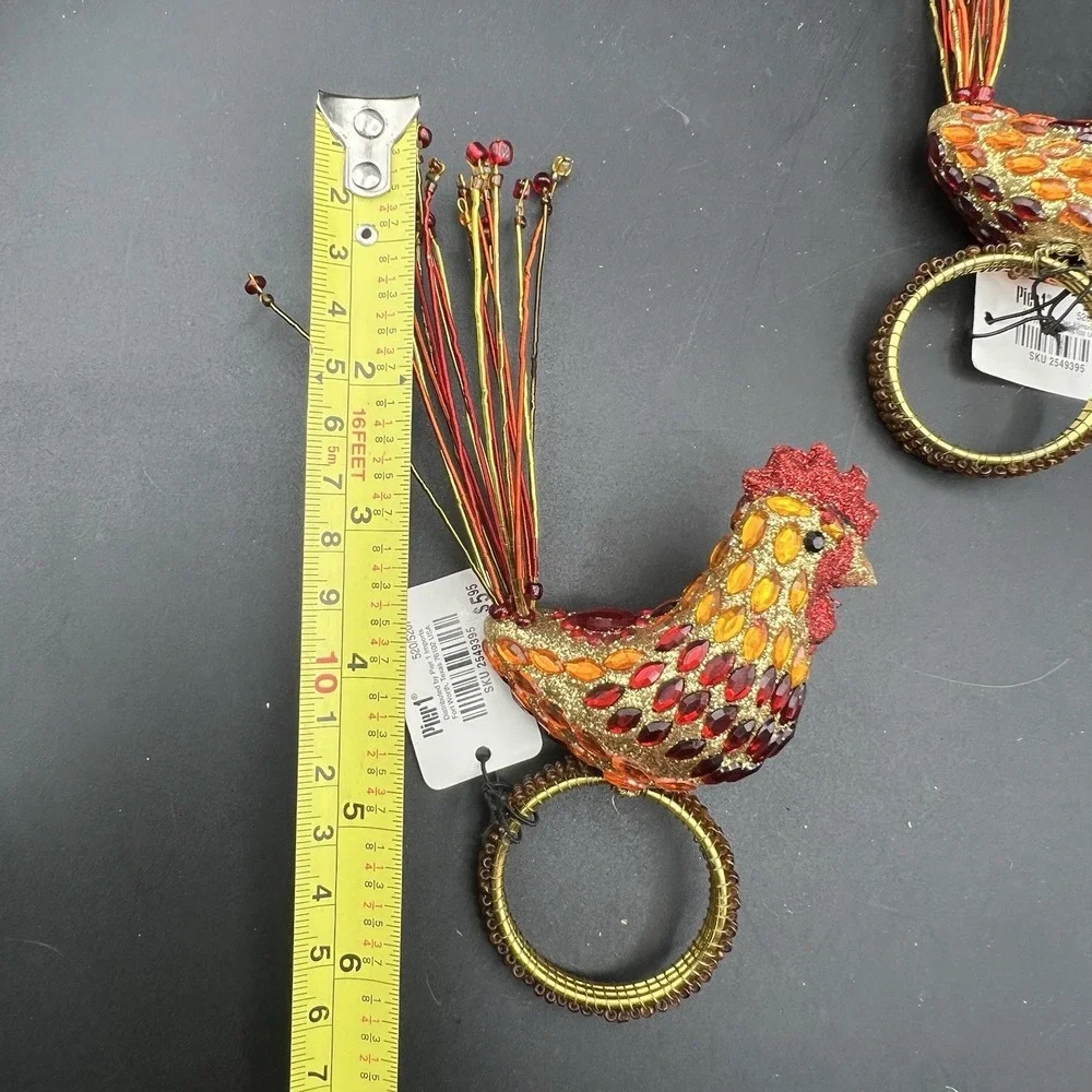 Pier 1 Kitchen Jeweled Rooster Napkin Rings 5